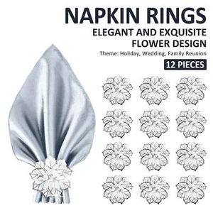 12PCS Napkin Ring w/ Hollow Out Flower Napkin Holder Adornmen Stainless Steel UE - Picture 1 of 15