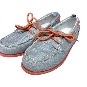Oshkosh ALEX Boat Shoes Loafers SILVER & Orange Coral Girls Size 2 Spring Summer - Picture 1 of 6