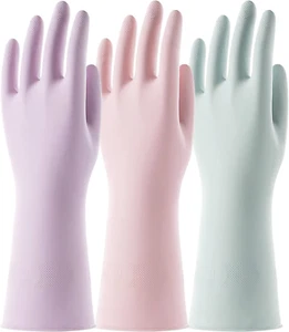 3 Pairs Grippy Rubber Dishwashing Gloves with Cotton Liner - Medium Size - Picture 1 of 12