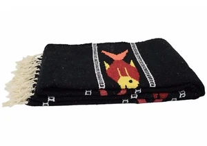 Mexikanische Yoga Decke Schwarz Fisch Design Serape Wandteppich Falsa Überwurf XL Handarbeit - Bild 1 von 5