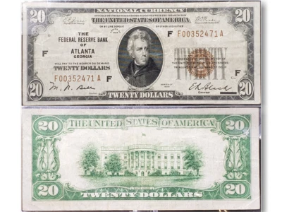 1929 Atlanta FRBN Lot-7 $20 1870-F Federal Reserve Bank Note KVE Investments LLC - Image 1 of 4