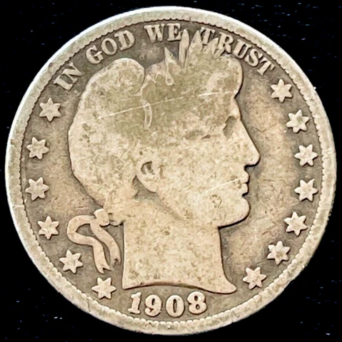 1908 BARBER Half Dollar SILVER COIN 1908-S S 50c Fifty Cents 50 Cent 1908s Cover