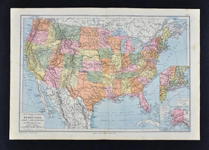 1885 Drioux Map United States of America Indian Territory Oklahoma Dakota Texas - Picture 1 of 3