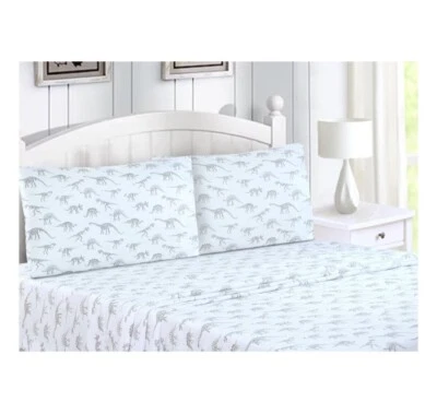 Dinosaur Full Size Bed Sheet Set 4pc Fossil Skeleton Microfiber Kids Gray - NEW - Image 1 of 4
