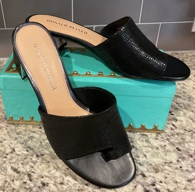 DONALD PLINER Womens Sz 8.5 M MELROS Black Snake Print Stock Heel Sandal MSRP$99 - Image 1 of 4