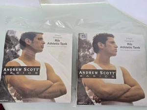 VTG. ANDREW SCOTT MEN'S 3-PACK 100% COTTON RIB ATHLETIC TANK XL WHITE (2-3PK) - Picture 1 of 11