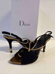 Dior Django Sandale Black Suede with Gold Leather Trim Size EU 38 US 8 - Picture 1 of 10