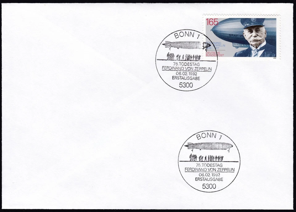 Germany 1992 FDC Mi 1597 Sn 1737 Ferdinand Graf von Zeppelin and LZ-127 'Graf Ze - Image 1 of 1