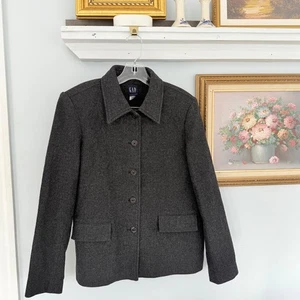 Vintage GAP Wool Charcoal Jacket M Classic Button Front Minimalist Pea Coat - Picture 1 of 6