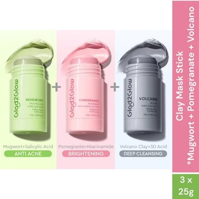 Glad2Glow Clay Mask Sticks Face Mask Bundle – Pomegranate + Mugwort + Volcano - Image 1 of 4
