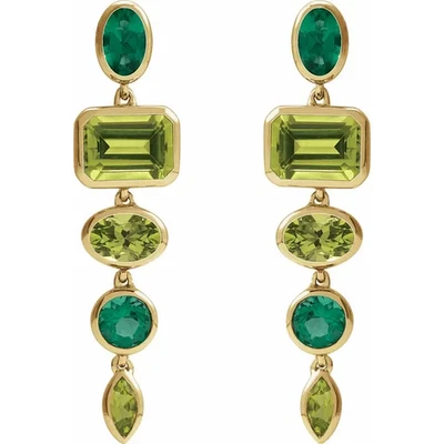 14K Gold Natural Peridot & Lab-Grown Emerald Dangle Earrings AWARD WINING DESIGN - Image 1 of 2