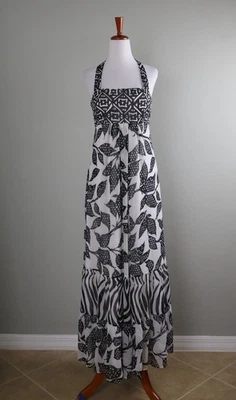 WHITE HOUSE BLACK MARKET NWT $178 Ikat Floral Maxi Padded Halter Dress Size 8 - Image 1 of 4
