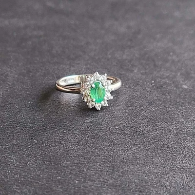 Handmade 925 Sterling Silver Natural Emerald Ring Size 6 Fine Jewelry Gift - Image 1 of 4