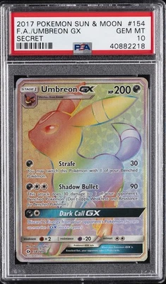 2017 POKEMON SUN & MOON SECRET #154 FULL ART/UMBREON GX PSA 10 - Image 1 of 2