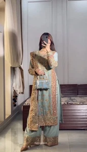 3 Piece Bollywood Pakistani Dress Wedding Ready Made Salwar Kameez Indian Suits - Picture 1 of 4