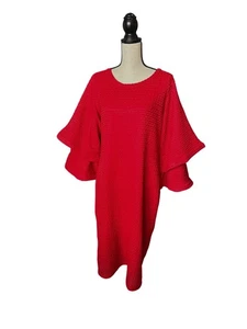 Ashro Red Dress Textured Pattern In Place Hinge Bell Sleeves Lined Flattering XL - Picture 1 of 7
