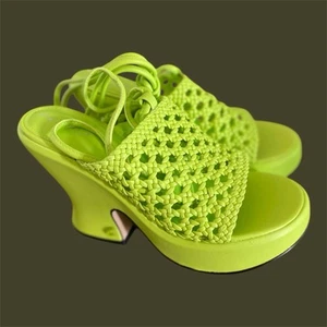 NEW Circus by Sam Edelman Women 8 Wasabi Heeled Sandals Neon Green Retro Groove - Picture 1 of 10