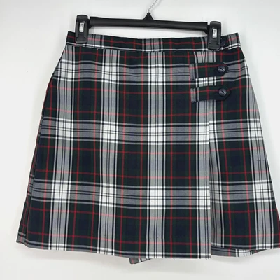 Skort Dennis Uniforme Feminino Tamanho 16 16G Vermelho Preto Xadrez 100% Poliéster Botão com Zíper - Imagem 1 de 4