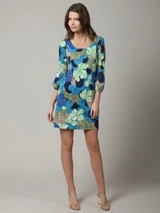 TIBI Everglades Silk Jersey Floral Print Tunic Dress Turquoise SMALL 2 4 US - Picture 1 of 12
