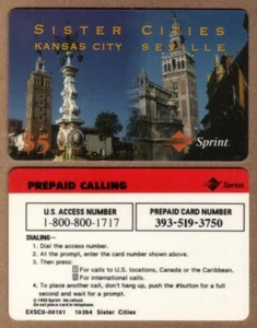 $5. Tarjeta telefónica Sister Cities: Kansas City & Seville error inglés #800-800-xx17 - Imagen 1 de 3