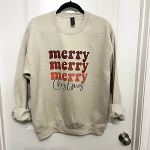 Merry Christmas Sand Color Sweatshirt- SZ Medium NEW - Picture 1 of 4
