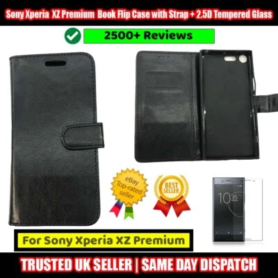 Sony Xperia XZ Premium Libro Estuche Abatible con Correa + Lote Vidrio Templado 2.5D Foto 1 de 4