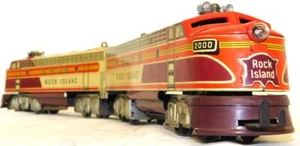 Vntg UNIQUE Arts Train #2000 Rock Island AA Diesel Set Tinplate RUNS 1950s 3rl - Picture 1 of 24