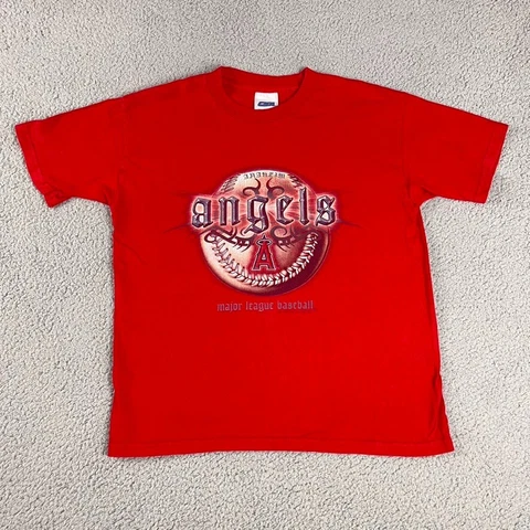 Anaheim Angels Baseball T-Shirt Mens Small (14/16) Short Sleeve Red Cover