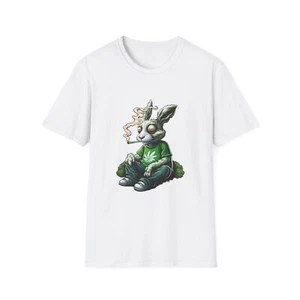 Chill Vibes Bunny T-Shirt, Unisex Softstyle Tee, Cannabis Art Shirt, Stoner - Picture 1 of 24