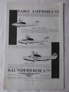 12/1930 PUB SAUNDERS ROE SARO CLOUD CUTTY SARK WINDHOVER FLIEGERBOOT ORIGINAL ANZEIGE - Bild 1 von 1