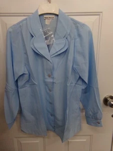 True Vtg Womens XL 100% Polyester Barrie Morgan Blouse Sz A4 Lt Blue Shirt NWT - Picture 1 of 3
