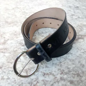 Calvin Klein Black Leather Belt CK Logo Womens Size Extra Large 42-44 US Made - Picture 1 of 10