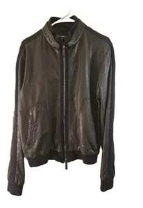 Emporio Armani Leather Bomber Jacket US Sz M Black NEW - Picture 1 of 16