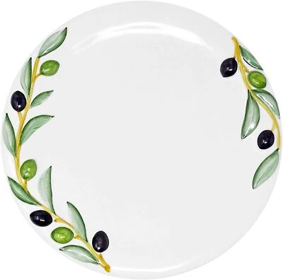 ital. Relief Keramik Teller Olive grün Essteller rund, Platzteller groß ca.27cm - Bild 1 von 4