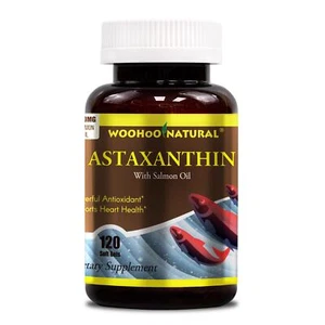 Woohoo Natural Astaxanthin 5 mg + Salmon Oil 500 mg 120 Softgels Antioxidant - Picture 1 of 3