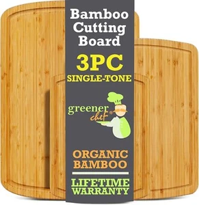 Organic Bamboo Cutting Board Set of 3 with Lifetime Replacements Cutting Area - Picture 1 of 6