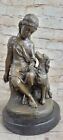 European Bronze Finery Savannah Girl With Dog Hot Cast Garden Statue Figurine Nr