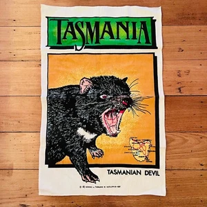 Tasmania Tasmanian Devil Tassie Linen Cotton Tea Towel Map Souvenir Australia - Bild 1 von 24