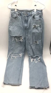 American Eagle Outfitters Mom Jeans Light Blue Size 10 Reg Distressed Rips - Picture 1 of 9