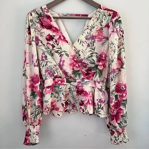 Express Pink Long Sleeve Flutter Peplum Blouse Small - Picture 1 of 9
