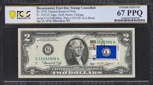 1976 $2 FRN Virginia State Flag Stamped Cancelled PCGS Superb Gem UNC 67 PPQ - Picture 1 of 2