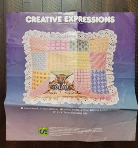 Vtg Creative Expressions Needlepoint Kit #3605 Peek-A-Boo Kitten Pillow 11x14 - Picture 1 of 12
