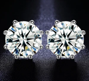 24 CT D VVS1 Moissanite 8 Prong Stud Earrings 925 Sterling Silver Stud With GRA - Picture 1 of 31