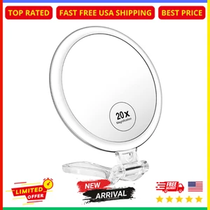 1X 20X Magnifying Travel Mirror, Hand Mirror Double Sided with Handle, Foldable - Picture 1 of 8