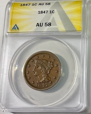 1847 USA Large Cent ANACS graded AU58 nice even brown colour - Image 1 of 4