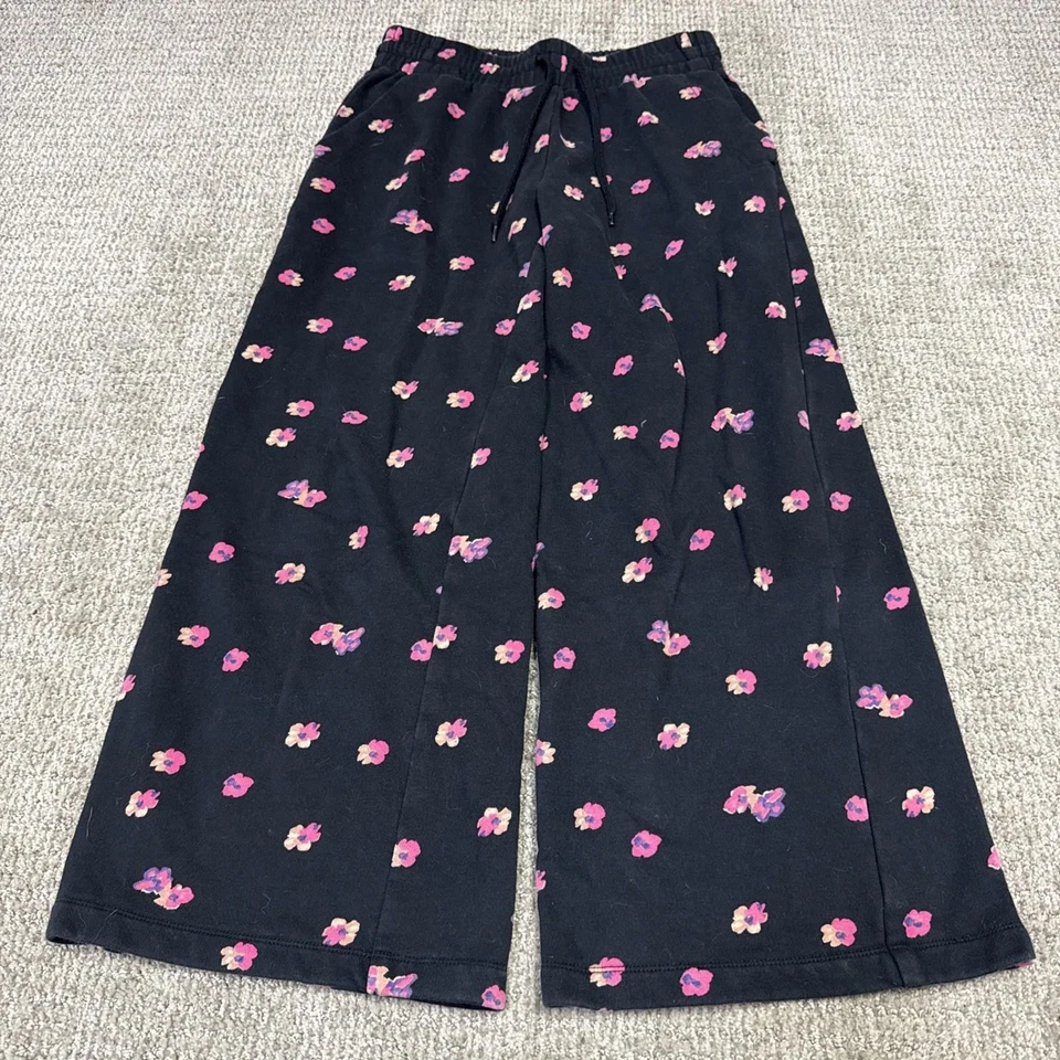 Rebecca Taylor Sweatpants Black Pink Floral Elastic Waist Women’s Size Medium - Image 1 of 4