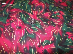 Dark Red & Green Cotton Fabric 2.4 Yards Gold Metallic Accents - Picture 1 of 1