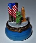 LIMOGES FRANCE BOX- NEW YORK CITY - TWIN TOWERS - STATUE OF LIBERTY - U. S. FLAG