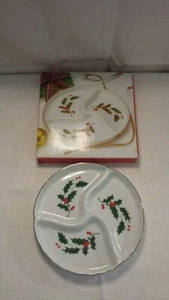 Vintage Weihnachten Porzellan 3 Abschnitte Bon Bon Schale Stechpalme & Beeren Design Org. box - Bild 1 von 5