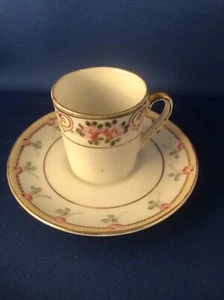 MADE IN JAPAN HANDBEMALT VINTAGE DEMITASSE TASSE & UNTERTASSE GOLDRAND FLORAL - Bild 1 von 11